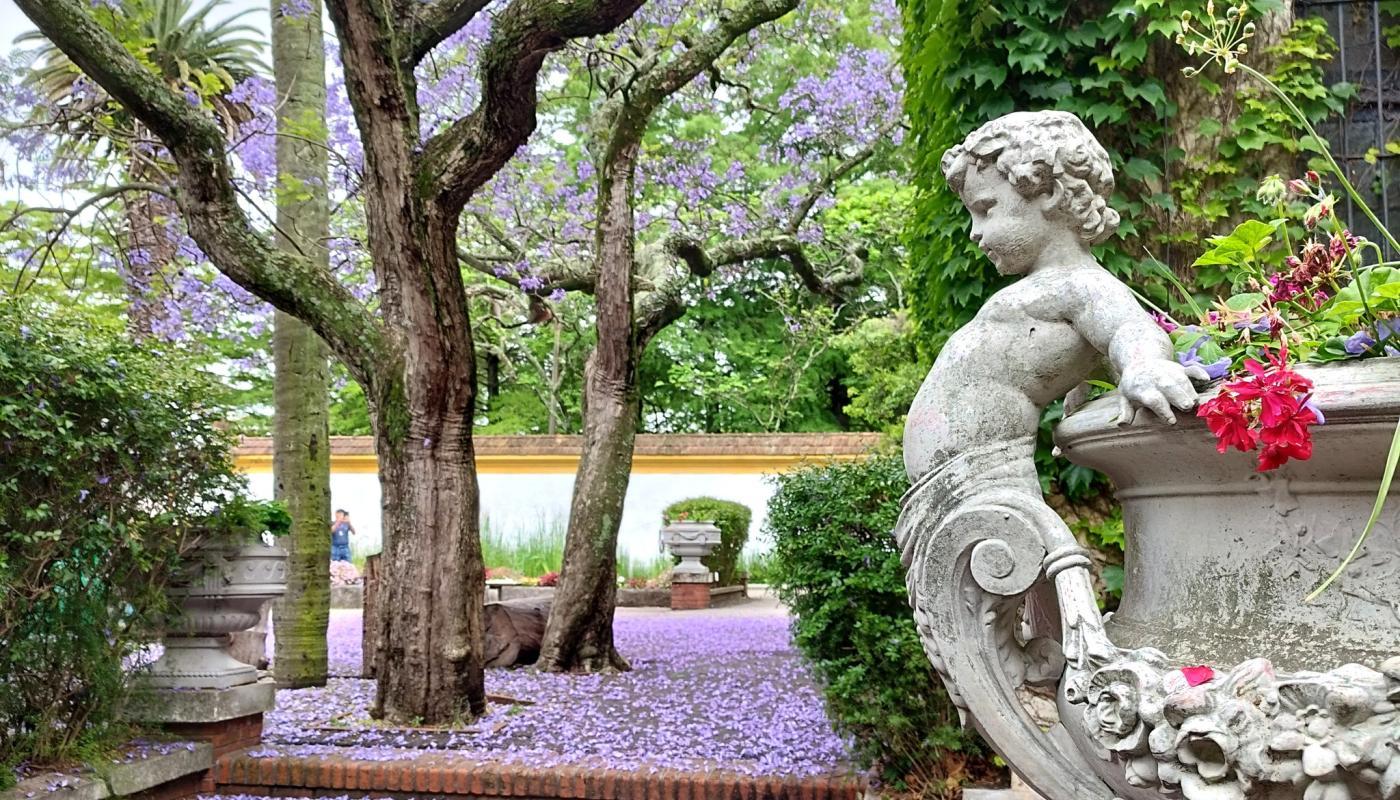 Foto del jardín botánico en epoca de primavera con sus flores y arboles eclosionando 