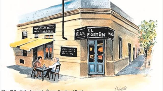 Dibujo del bar y de su puerta principal 